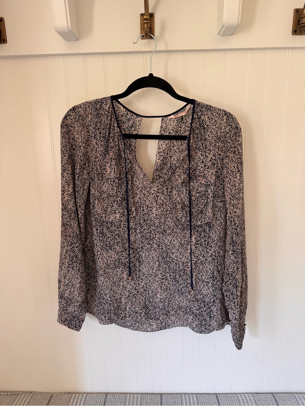 Rebecca Taylor 100% Silk Women’s Navy Speckled Long-Sleeve Blouse size 2